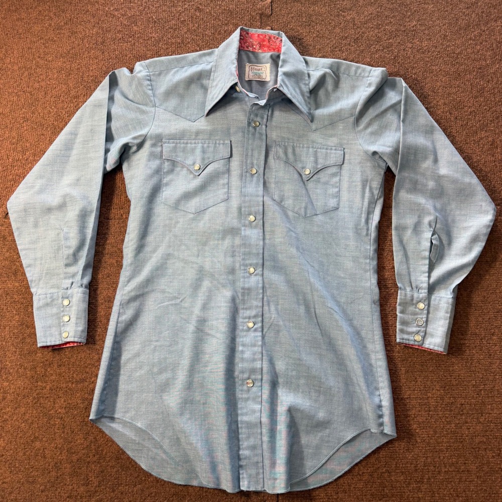 Vintage H Bar C California Ranchwear Western Pearl Snap Shirt Blue Red Bandana